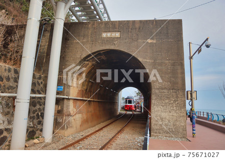 Scenery of Haeundae Beach Train, Busan, South Korea, Asia. 75671027
