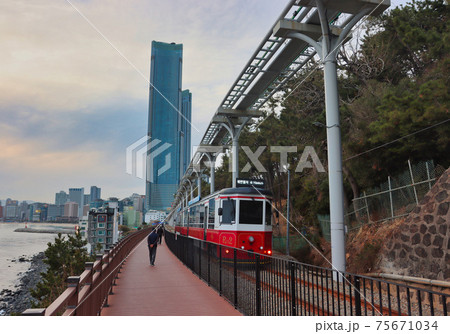 Scenery of Haeundae Beach Train, Busan, South Korea, Asia. Scenery of Haeundae Beach Train, Busan, South Korea, Asia. 75671034