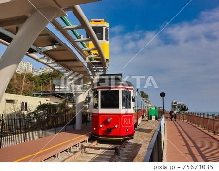Scenery of Haeundae Beach Train, Busan, South Korea, Asia. Scenery of Haeundae Beach Train, Busan, South Korea, Asia. 75671035