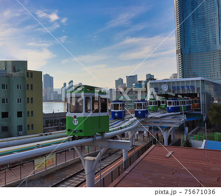 Scenery of Haeundae Beach Train, Busan, South Korea, Asia. 75671036