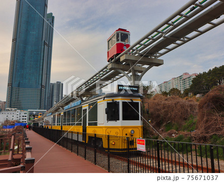 Scenery of Haeundae Beach Train, Busan, South Korea, Asia. Scenery of Haeundae Beach Train, Busan, South Korea, Asia. 75671037
