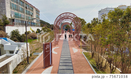 Scenery of Haeundae Beach Train, Busan, South Korea, Asia. 75671038