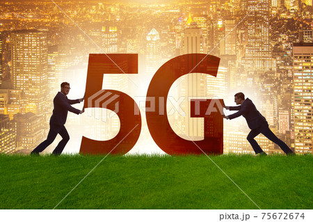 5G communication network concept with silhouettes 5G communication network concept with silhouettes 75672674