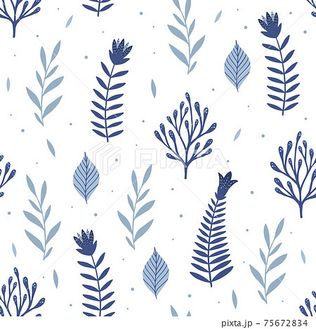 Seamless pattern with blue flowers and leaves. Creative floral texture. Great for fabric, textile Vector Illustration Seamless pattern with blue flowers and leaves. Creative floral texture. Great for fabric, textile Vector Illustration 75672834
