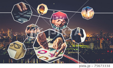 Business network web banner photo set in concept of management and growth 75673338