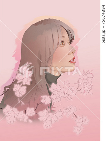 女性35 桜と女性のイラスト素材