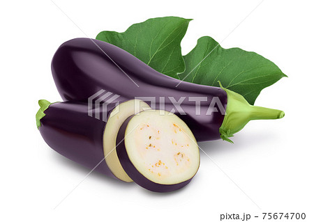 Eggplant or aubergine isolated on white background with clipping path and full depth of field 75674700