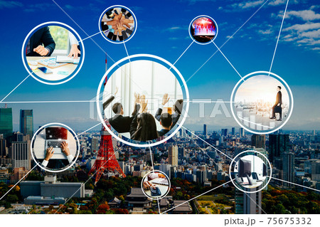Business network web banner photo set in concept of management and growth 75675332