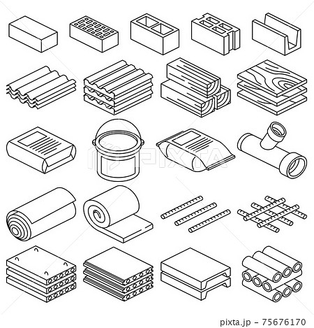 Building and construction materials linear icons Building and construction materials linear icons 75676170