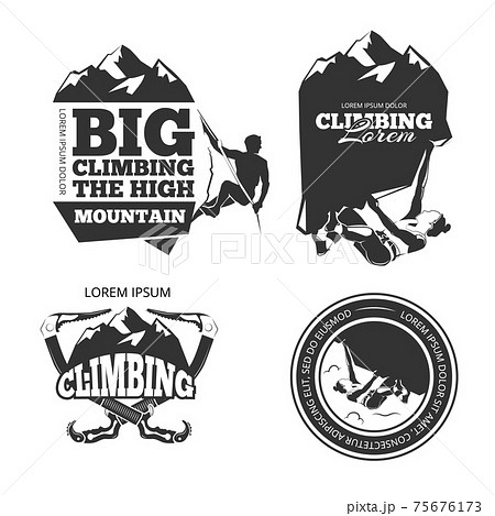 Vintage mountain climbing logo and labels set 75676173