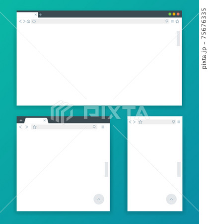 Blank browser windows for different devices of computer, tablet, and phone. 75676335