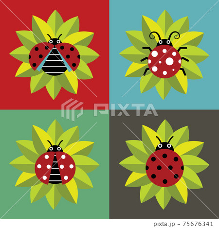 Ladybugs in green leaves on color background 75676341