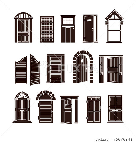 Open and closed door black icons set 75676342