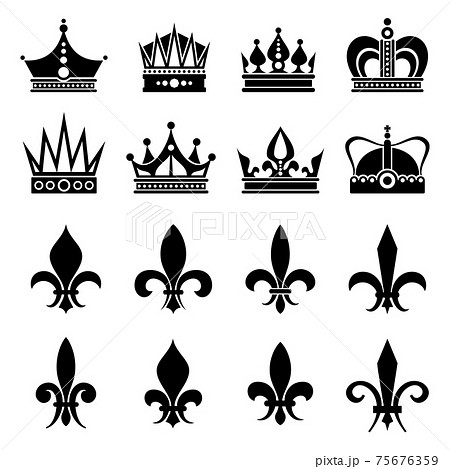 Crown and fleur de lis, lily flowers icons 75676359