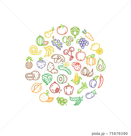 Fruit and vegetable logo with line icons Fruit and vegetable logo with line icons 75676390