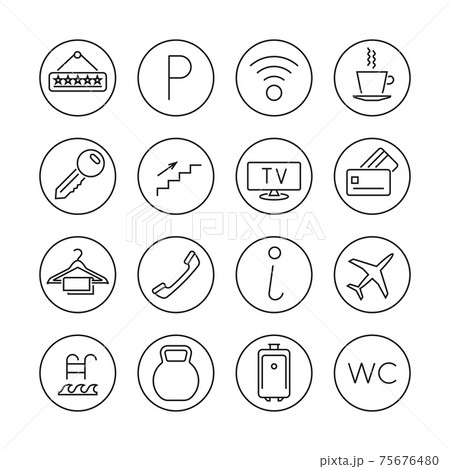 Hotel services line thin icons set Hotel services line thin icons set 75676480
