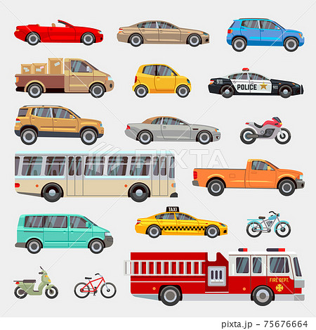 Urban City Cars And Vehicles Transport Flat のイラスト素材