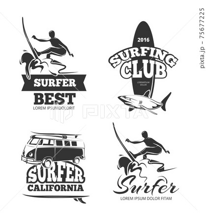 Vintage Black Surf Graphics Emblems And のイラスト素材