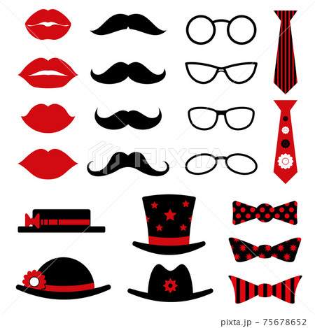 Photo booth birthday and party set with lips, mustaches, glasses, hats bow tie 75678652