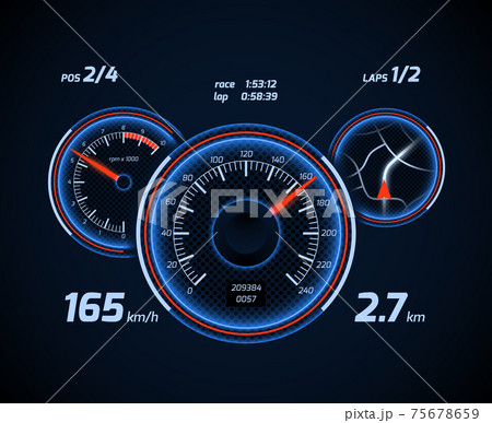 Racing car computer and app smartphone game dashboard interface 75678659