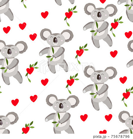 Seamless Pattern With Cute Koala Baby And のイラスト素材