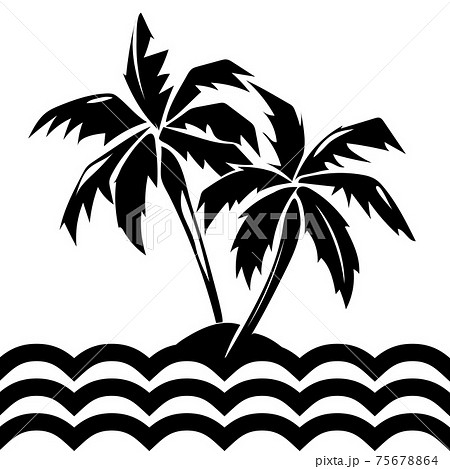 Tropical island and palm trees illustration 75678864