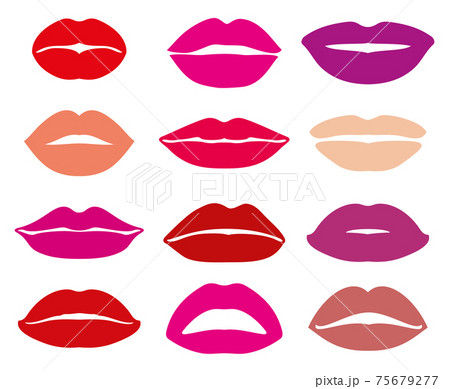 Womans lip with red lipstick set Womans lip with red lipstick set 75679277