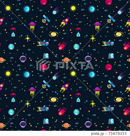 Space seamless pattern with planets and spaceships Space seamless pattern with planets and spaceships 75679355