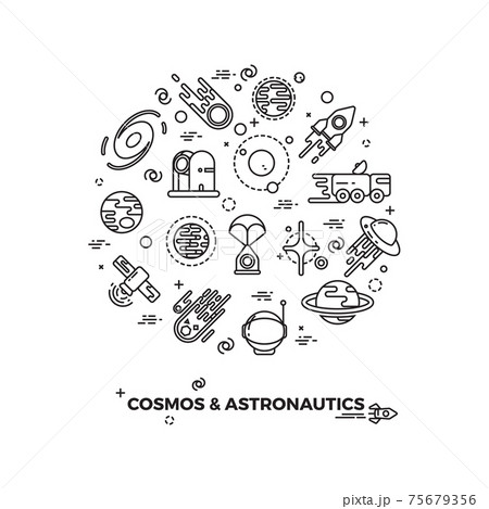 Planets, space and rocket icons Planets, space and rocket icons 75679356