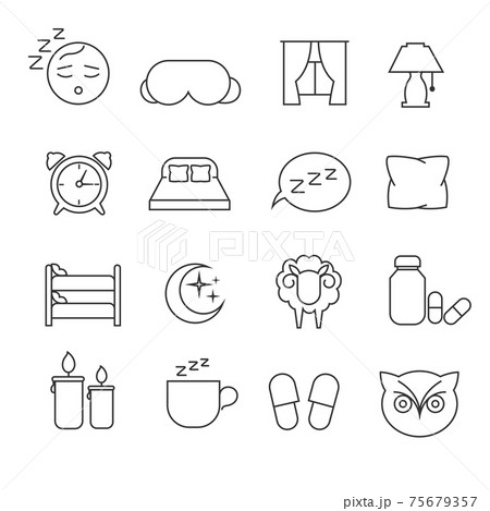 Sleeping bed time rest thin line outline icons 75679357
