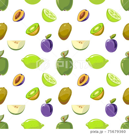 Green and blue fruits seamless pattern over white background 75679360