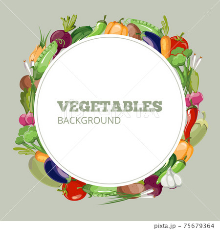 Eco food menu with cartoon vegetables. emblem for organic shop healthy or vegetarian cafe 75679364