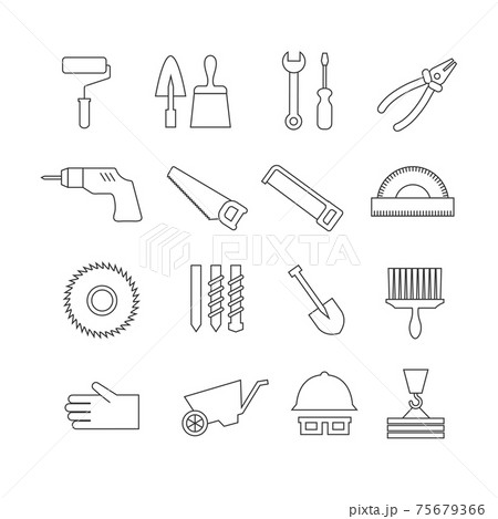 Thin line construction tools, home repair icons, toolkit symbols Thin line construction tools, home repair icons, toolkit symbols 75679366