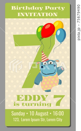 Birthday anniversary party invitation pass ticket with cute hippo template 7 years old Birthday anniversary party invitation pass ticket with cute hippo template 7 years old 75679490