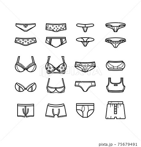Lingerie womens and mens underwear thin line icons set Lingerie womens and mens underwear thin line icons set 75679491