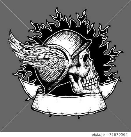 Retro motorcycle t shirt design biker skull emblem 75679564