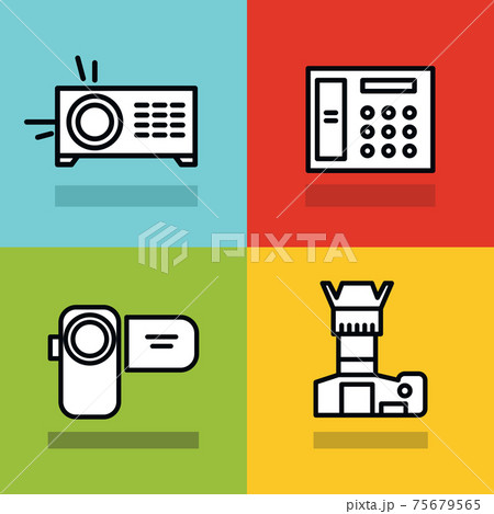 Household appliances icons with black stroke on color background 75679565