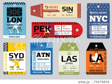 Vintage luggage tags, travel labels set Vintage luggage tags, travel labels set 75679859