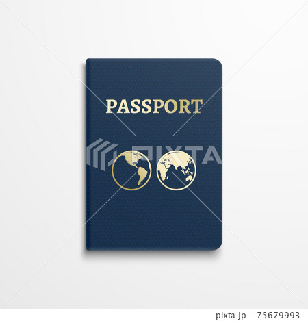 Passport with gold globe earth emblem on cover. illustration 75679993