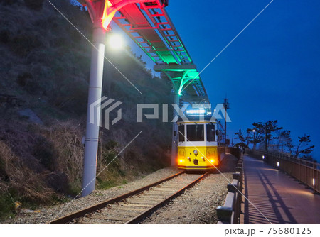Night view of Haeundae Beach Train, Busan, South Korea, Asia. Night view of Haeundae Beach Train, Busan, South Korea, Asia. 75680125