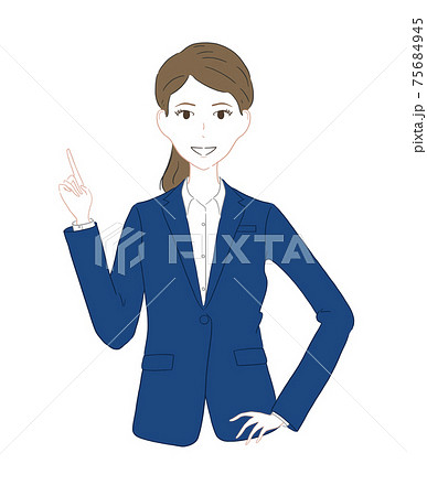 ネイビースーツ女性 指差しのイラスト素材