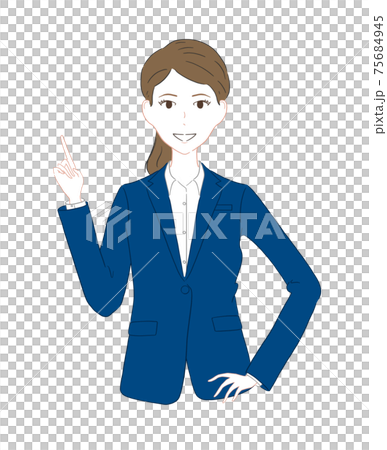 ネイビースーツ女性 指差しのイラスト素材