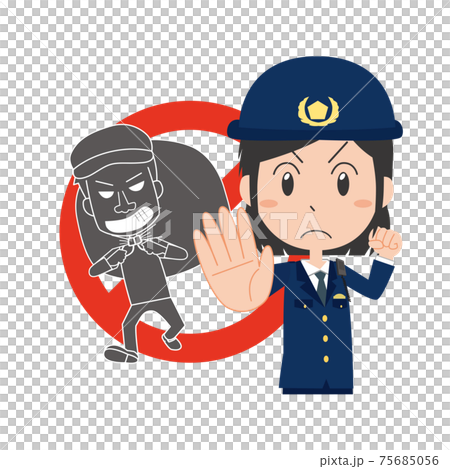泥棒にストップをかける女性警察官のイラスト素材