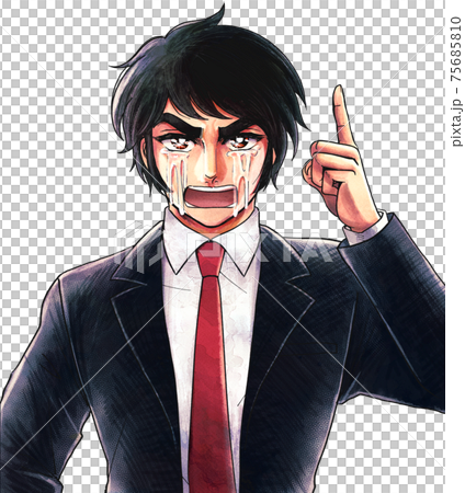 昔の漫画風・熱血教師あるいはサラリーマン・号泣しながら指差し 75685810