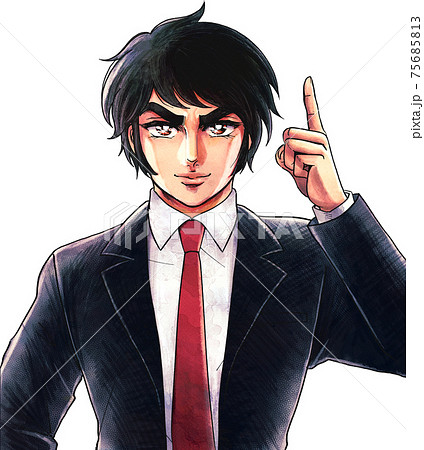 昔の漫画風 熱血教師あるいはサラリーマン 指差しのイラスト素材