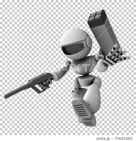 急降下して侵攻する人工知能のロボット兵。3Dレンダリング。 75685862