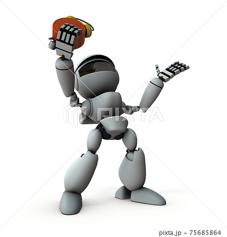 時間切れで慌てる人工知能のロボット。白バック。3Dレンダリング。 75685864
