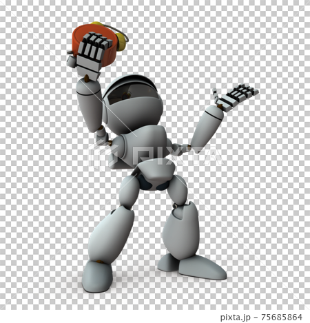 時間切れで慌てる人工知能のロボット。白バック。3Dレンダリング。 75685864