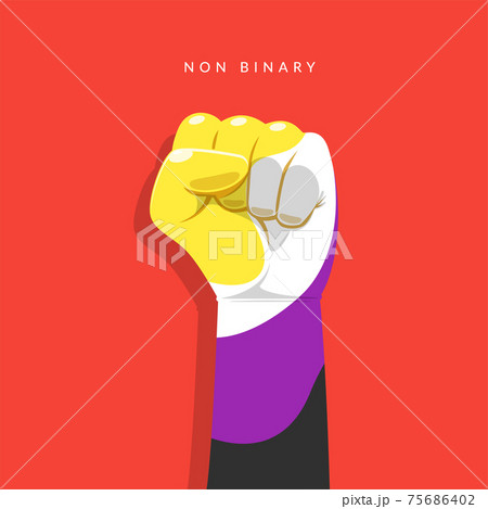 The fist with non binary sign color. Isolated Vector Illustration. 75686402