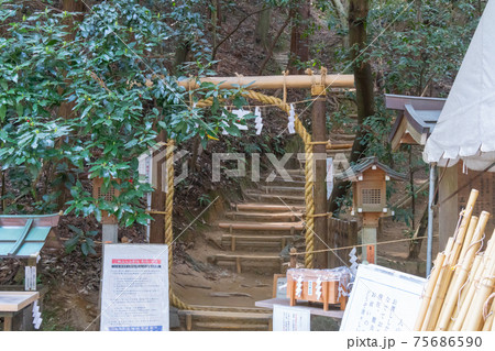 三輪山の登山口(奈良県・山辺の道、鳥居より向こう側は撮影禁止) 三輪山の登山口(奈良県・山辺の道、鳥居より向こう側は撮影禁止) 75686590